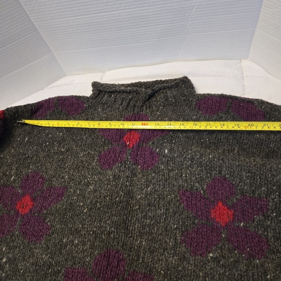 Knit Peruvian Chunky Sweater 100% Cotton Flowers Embroidered Gray L XL Casual... - Picture 5 of 9